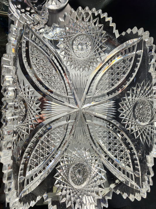 American Brilliant Period Cut Glass crimped bread tray Antique
