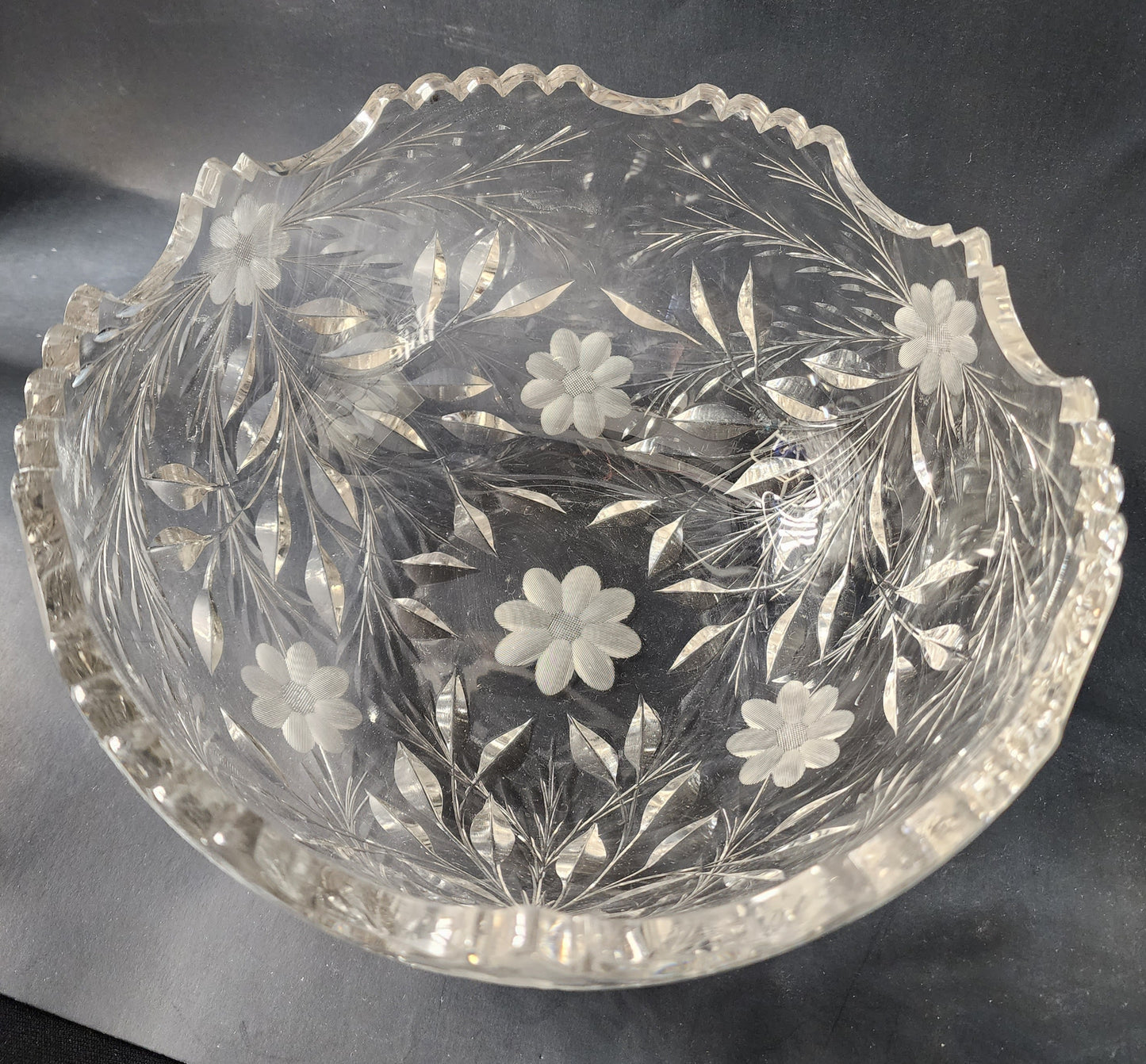 Bowl REPAIRED hand cut glass mouth blown Blank