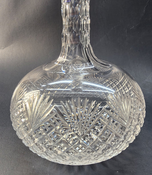 American Brilliant Period Strawberry diamond and fan Cut Glass decanter St Louis neck