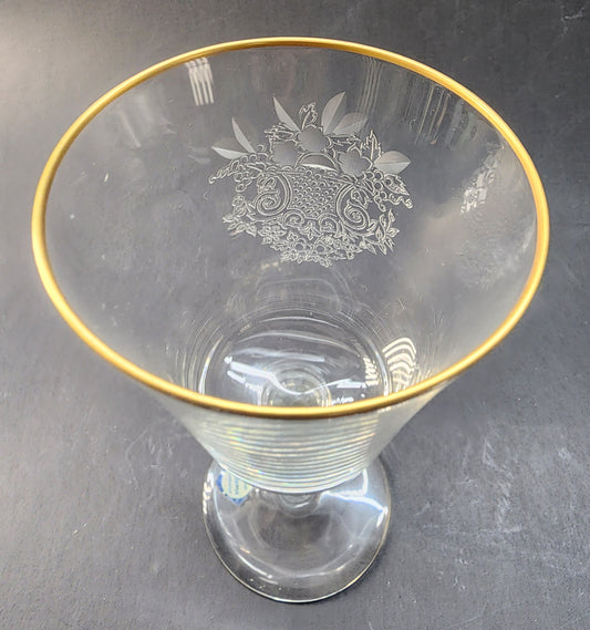 Bryce gold Goblet glass Autumn pattern Hand cut Crystal Made in USA Mt Pleasant PA
