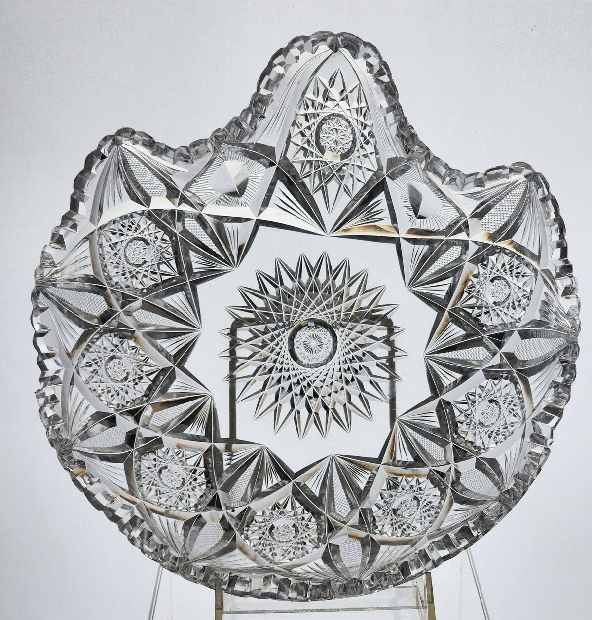 American Brilliant Period Cut Glass odd shape dish ABP antique