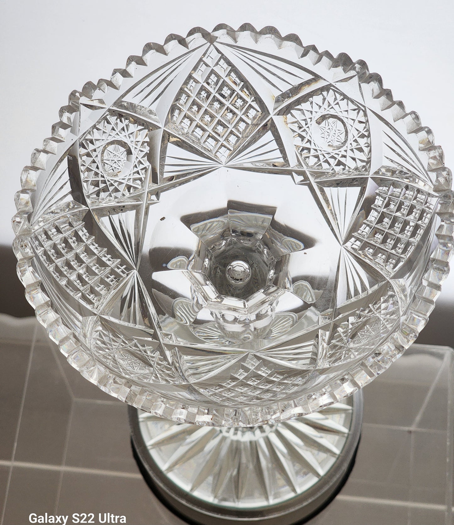 American Brilliant Period Cut Glass compote, Antique c241