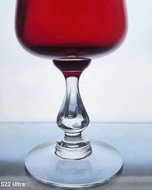 Pair Fostoria glass Distincton red goblet