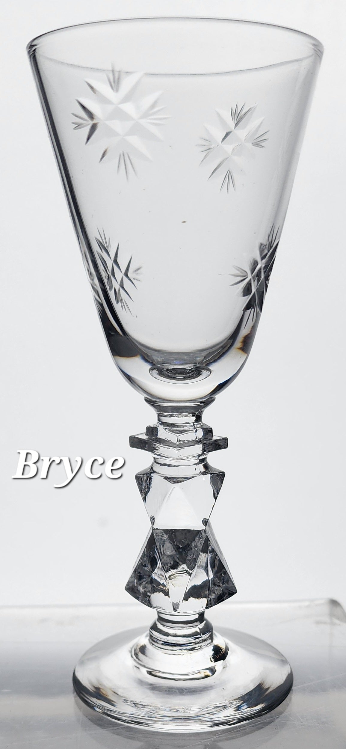 4 piece Bryce cordial glass Starburst pattern Hand cut Crystal Made in USA Mt Pleasant PA