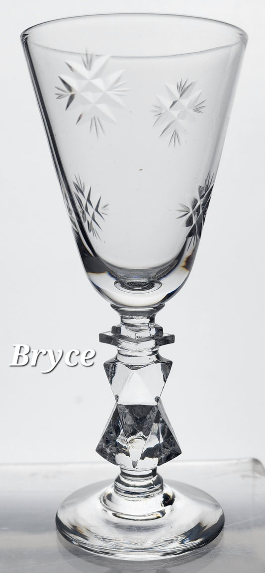 4 piece Bryce cordial glass Starburst pattern Hand cut Crystal Made in USA Mt Pleasant PA