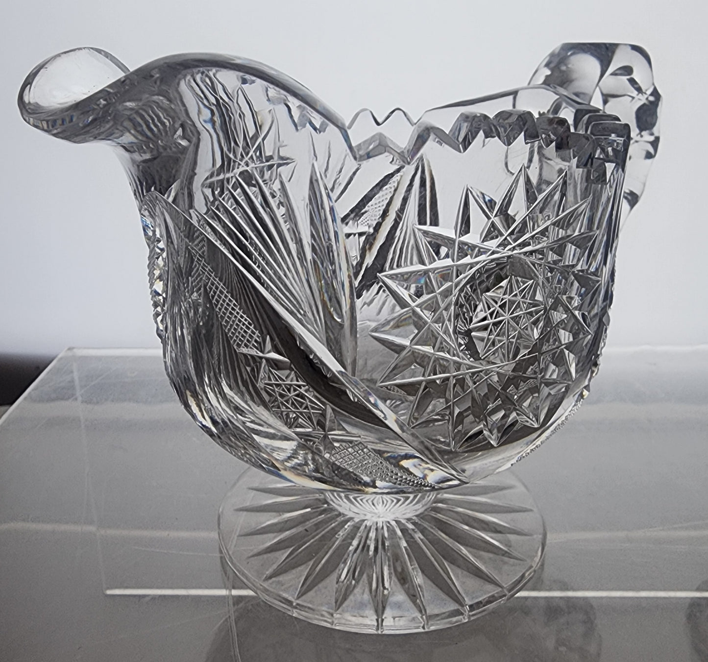Sugar and creamer on pedestal American Brilliant Period Cut Glass Antique
