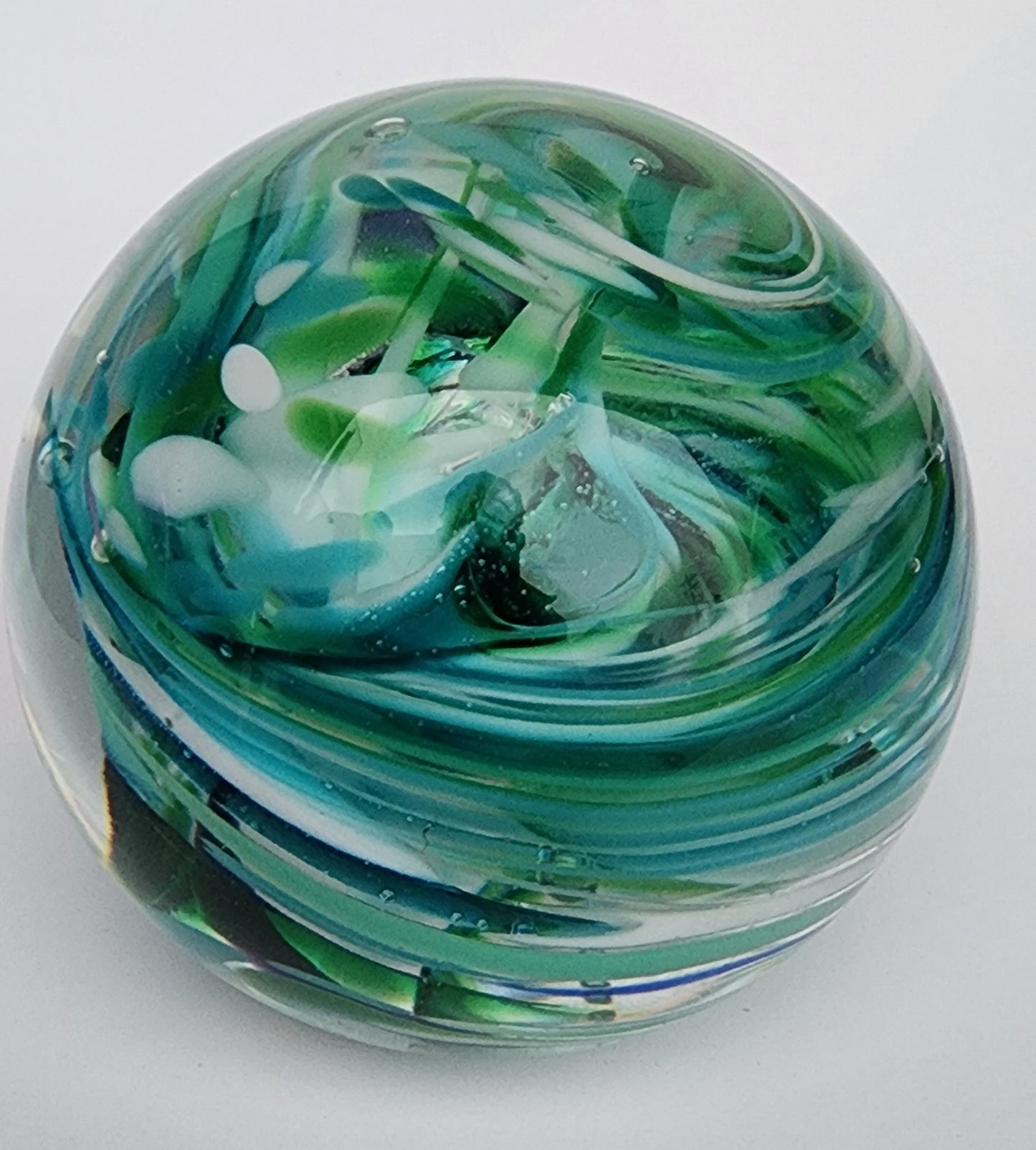Art glass Signed 1997 green swirl paperweight