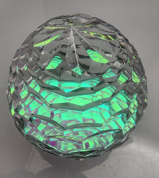 Hand cut glass honeycomb paperweight, 32% lead crystal Signed