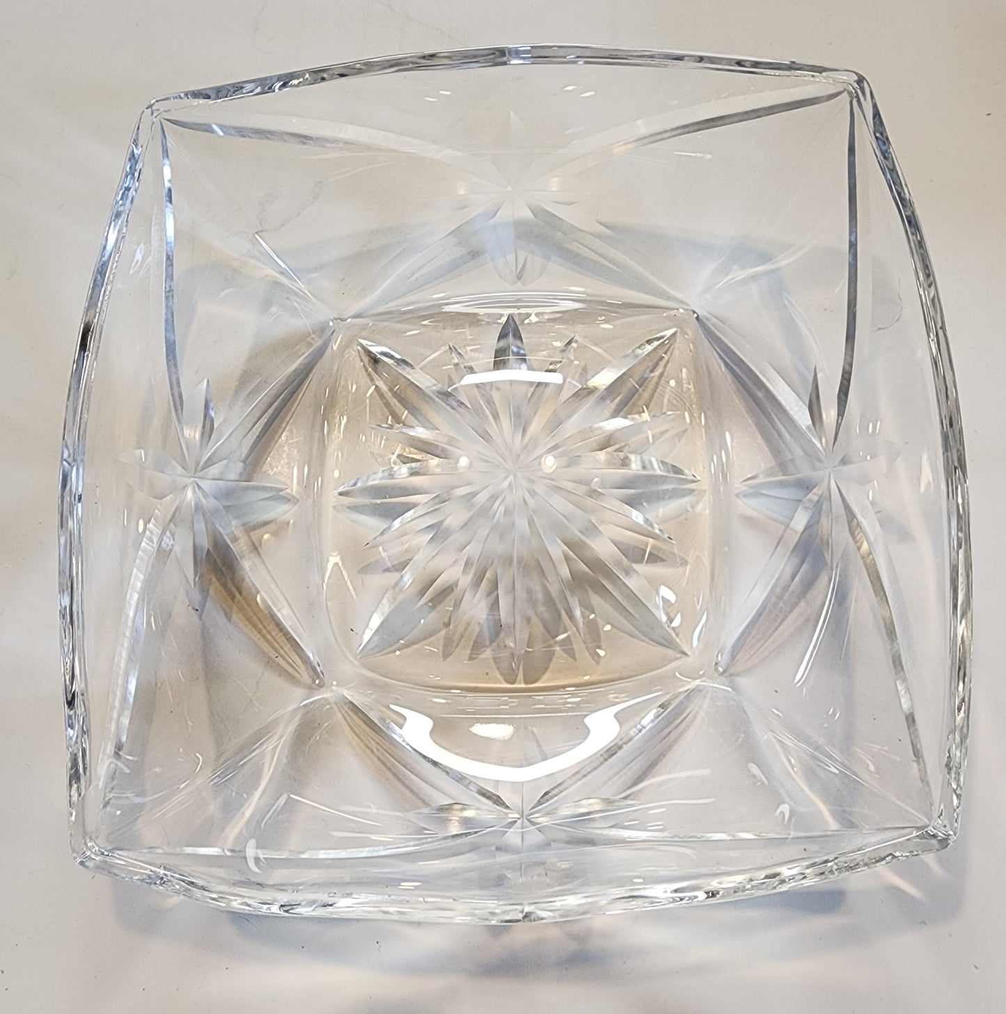 Hand cut glass square bowl