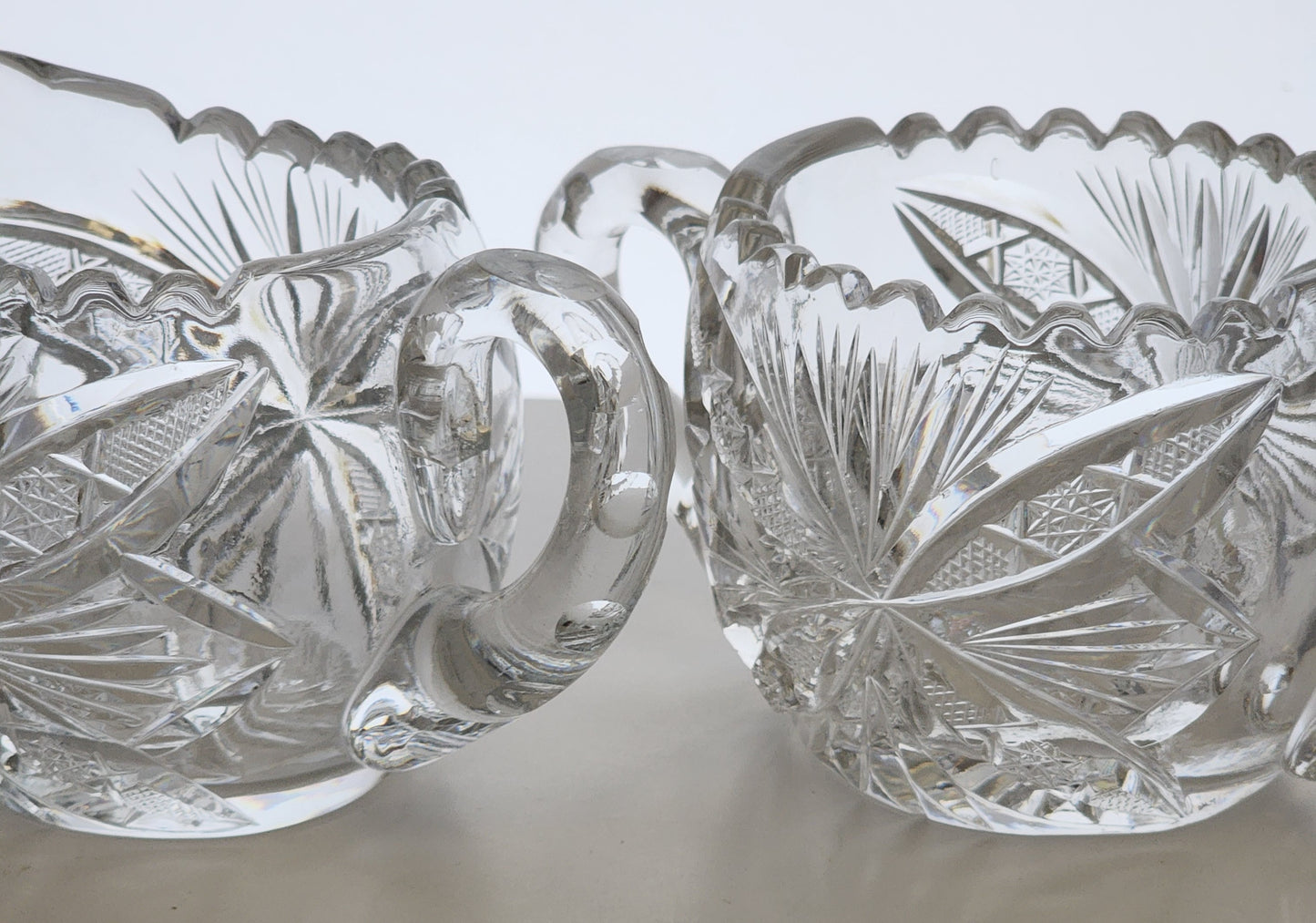 American Brilliant Period Cut Glass 2 handle large sugar Antique abp hand cut
