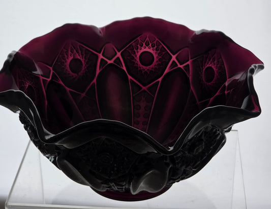 L.E Smith Glass Amethyst ruffled edge Quintec bowl