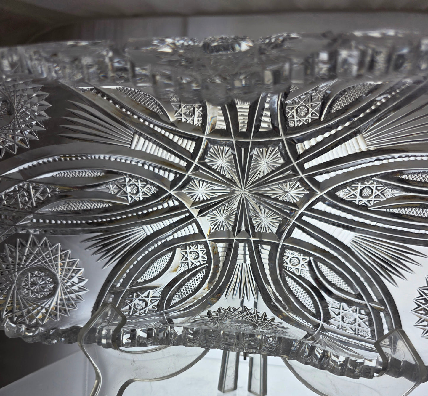 ABP cut glass oval Celery Dish American brilliant period geo1