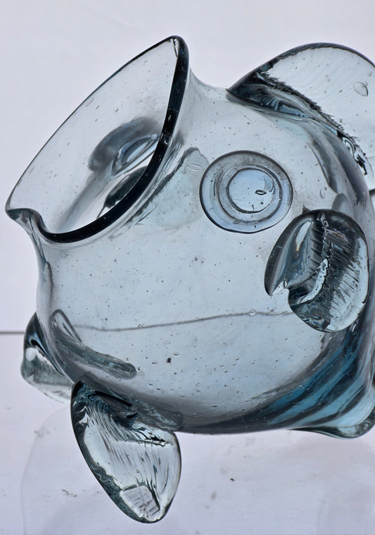 Vintage Opened mouth blueish art glass fish
