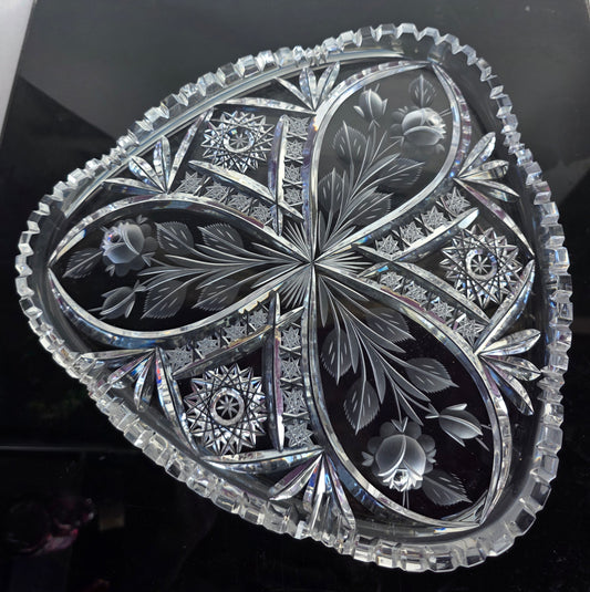 Hand Cut glass Bohemia triangle snack dish 24% lead crystal