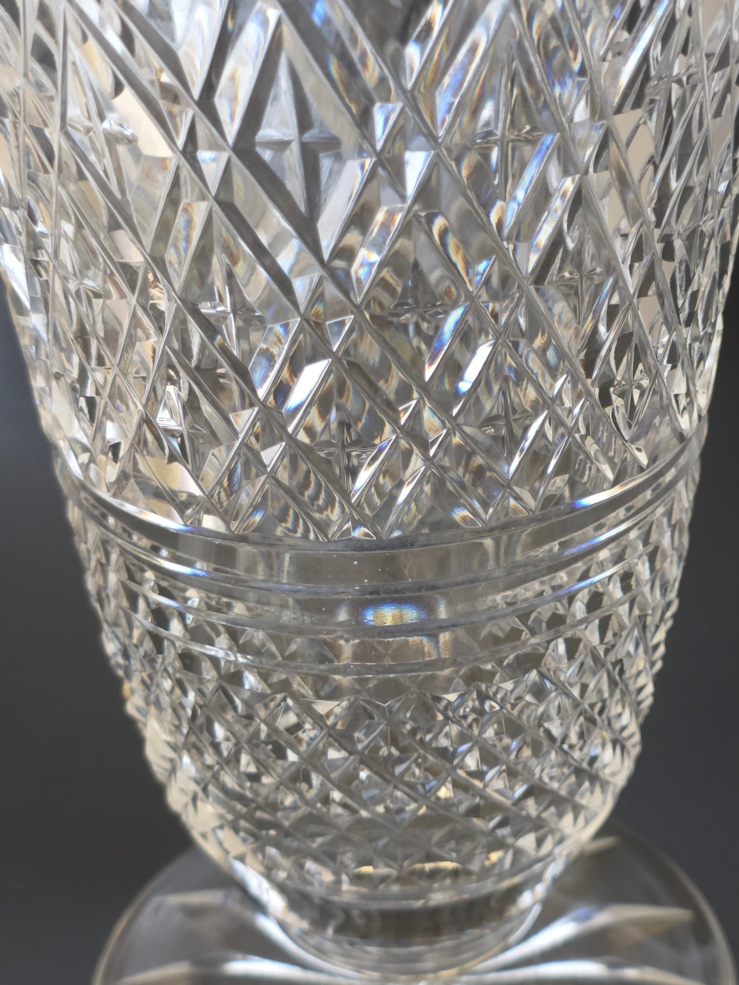 Waterford CUT GLASS signed gegorgan vase footed old cut in Ireland