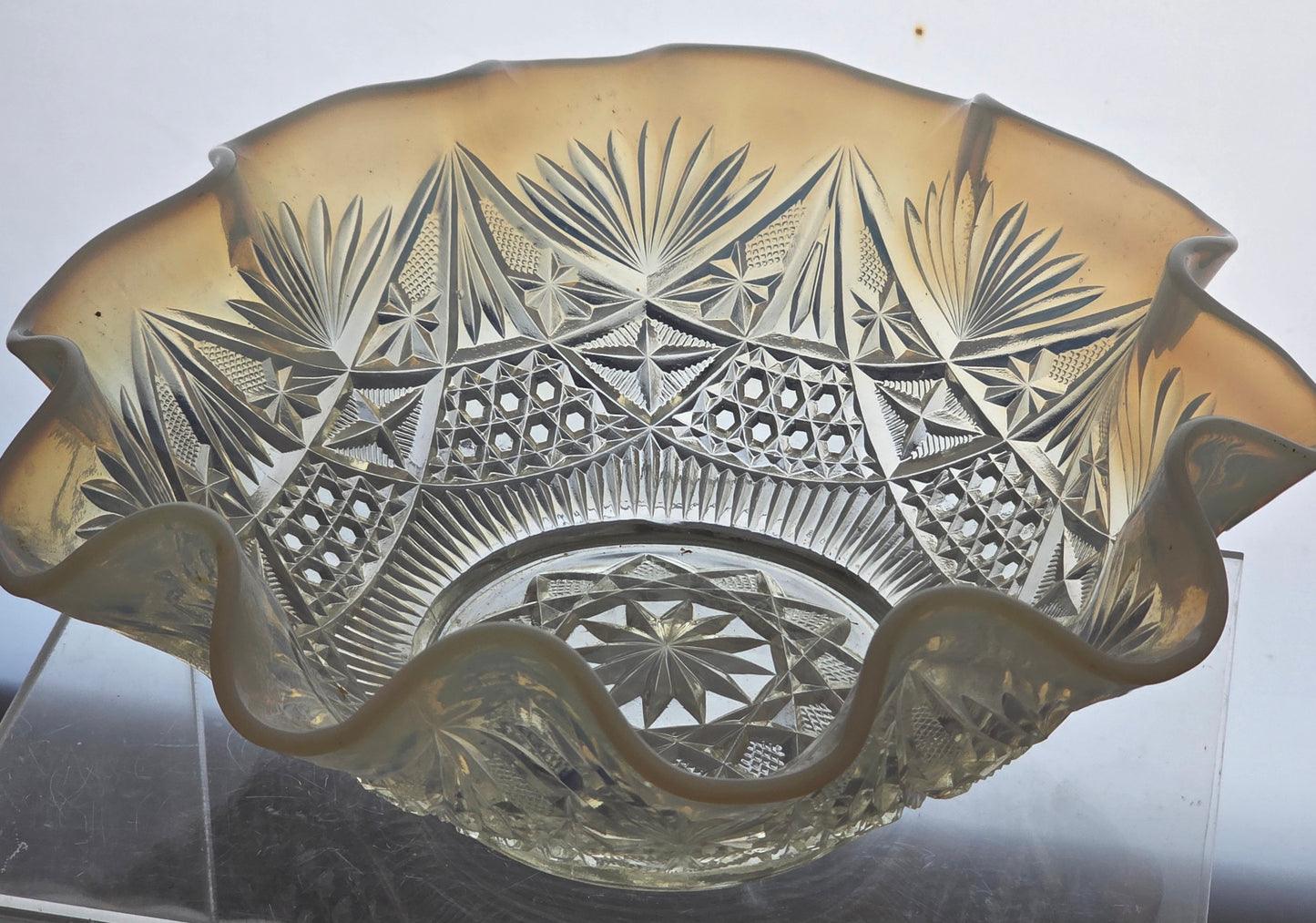 Dugan glass Co. Opalescent Dragon Lady bowl