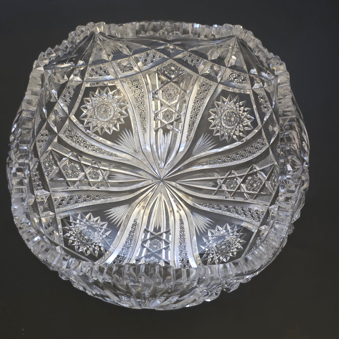 ABP cut glass square bowl American Brilliant crimped tg