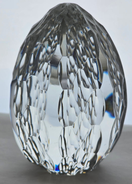 Hand cut glass honeycomb paperweight, 32% lead crystal Signed