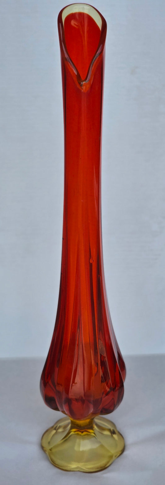 Viking vintage red Glass swung 20" vase