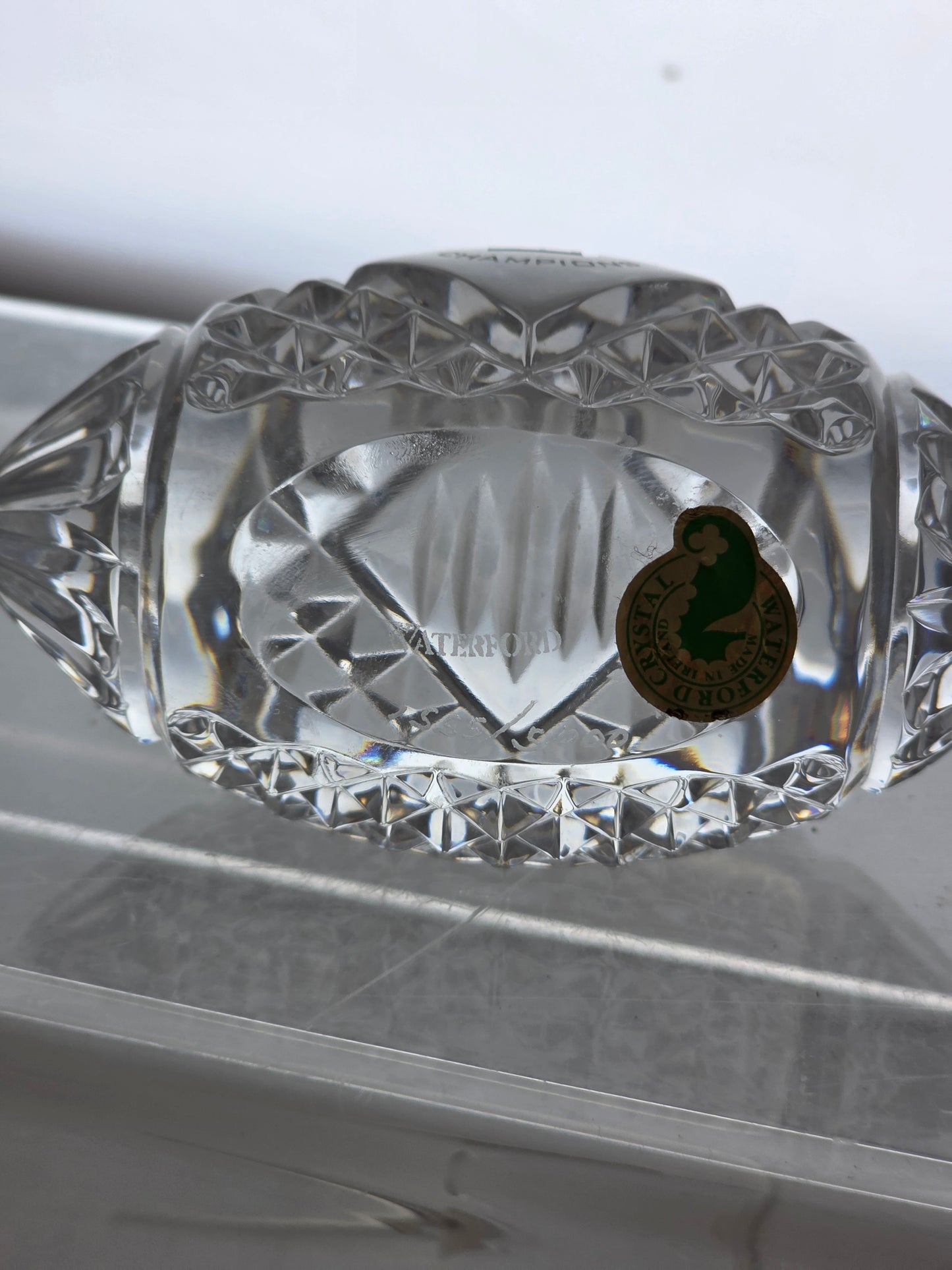 Signed Waterford crystal NY superbowl football paperweight