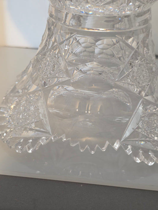ABP cut glass blown blank Hawkes punch bowl American brilliant period Signed Hawkes Repaired