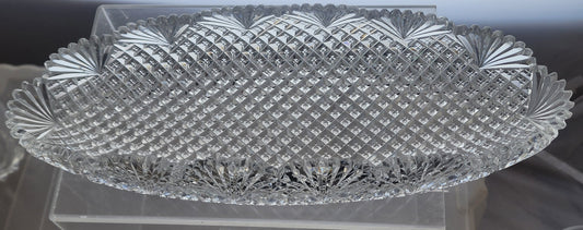 American Brilliant Period Cut Glass oval celery tray strawberry diamond fan