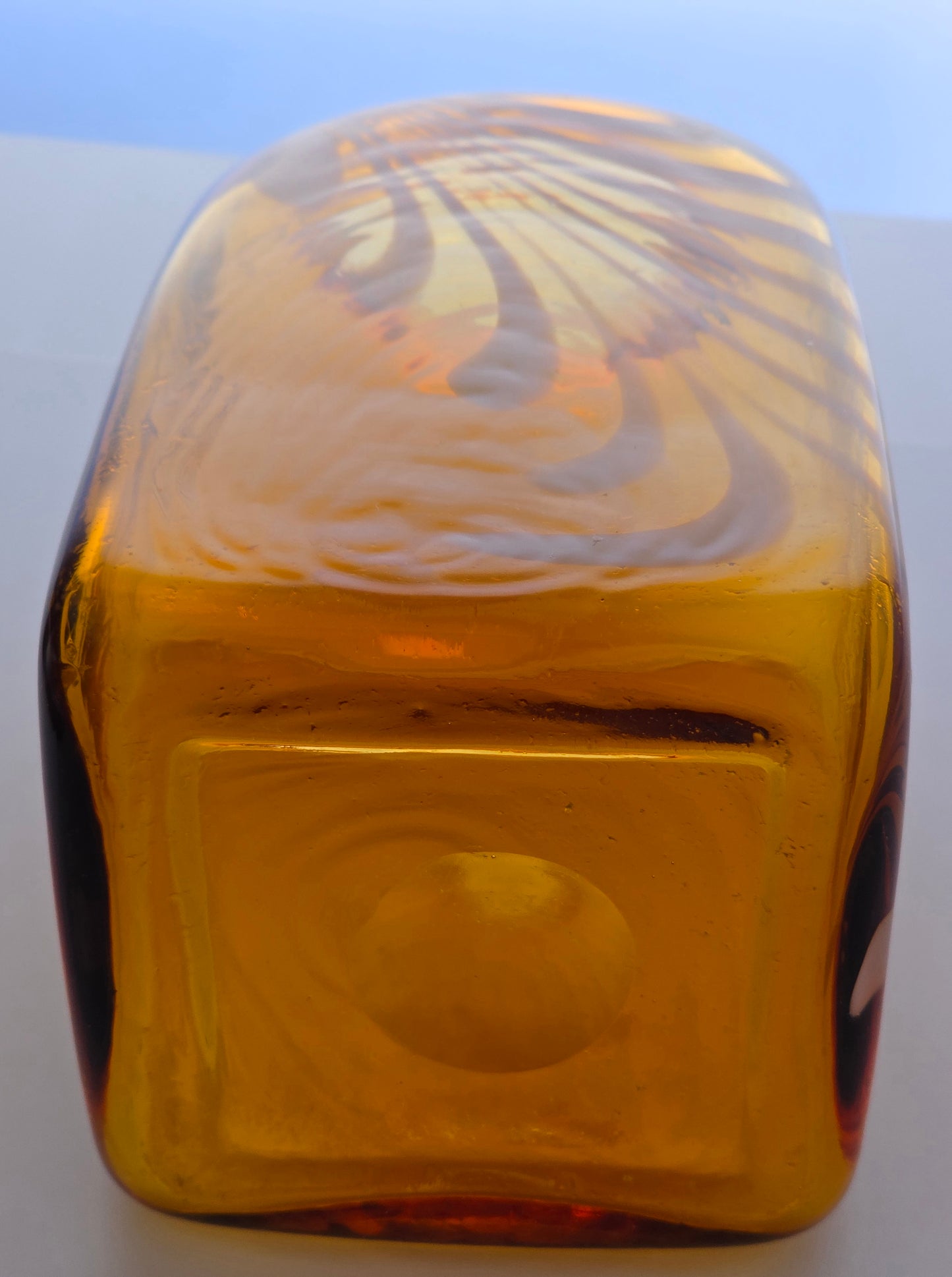 Amber Art glass white swirl square