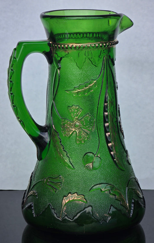 Emerald green golden crest Glass EAPG pitcher