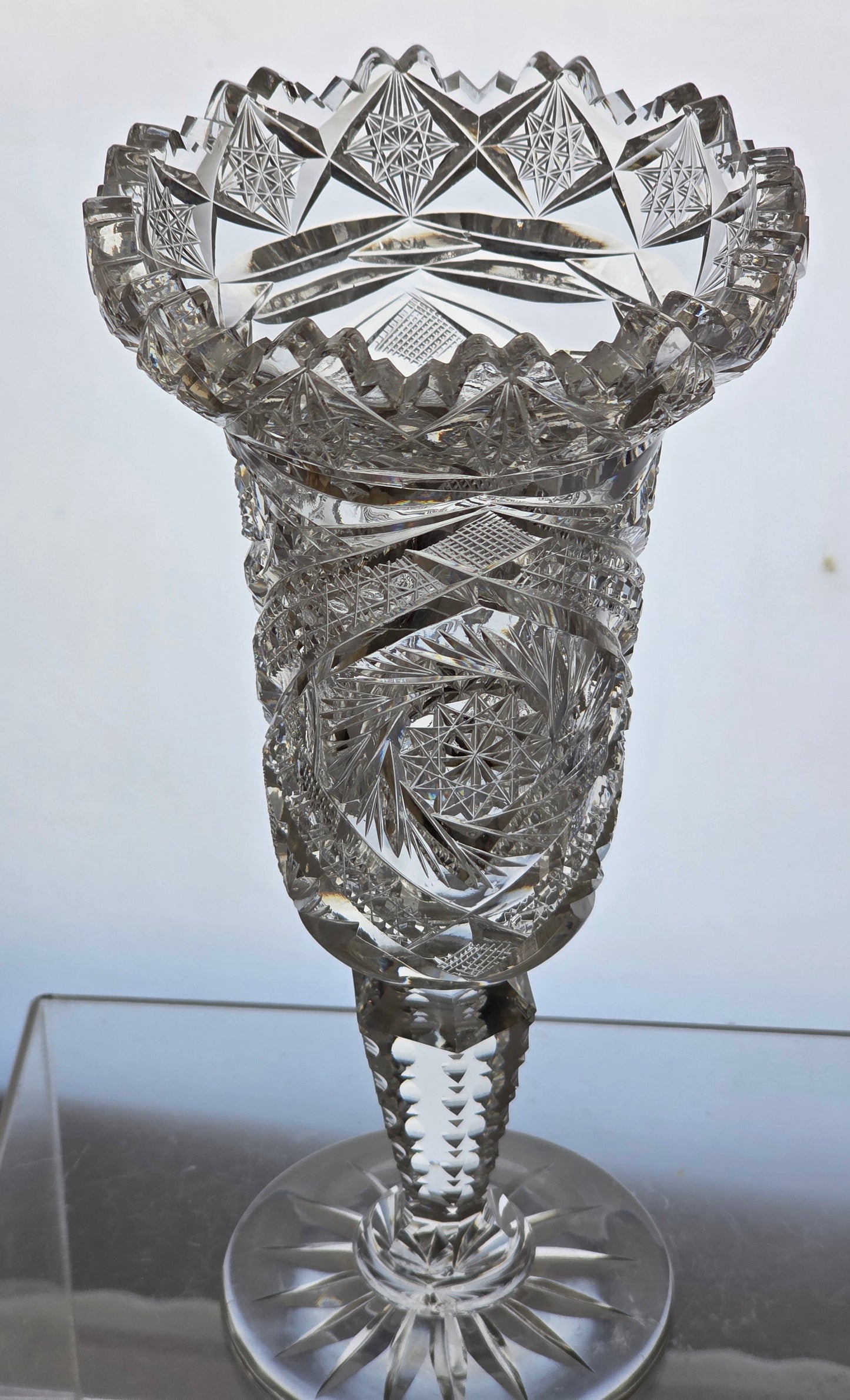 ABP cut glass Luzerne vase antique Olga pattern