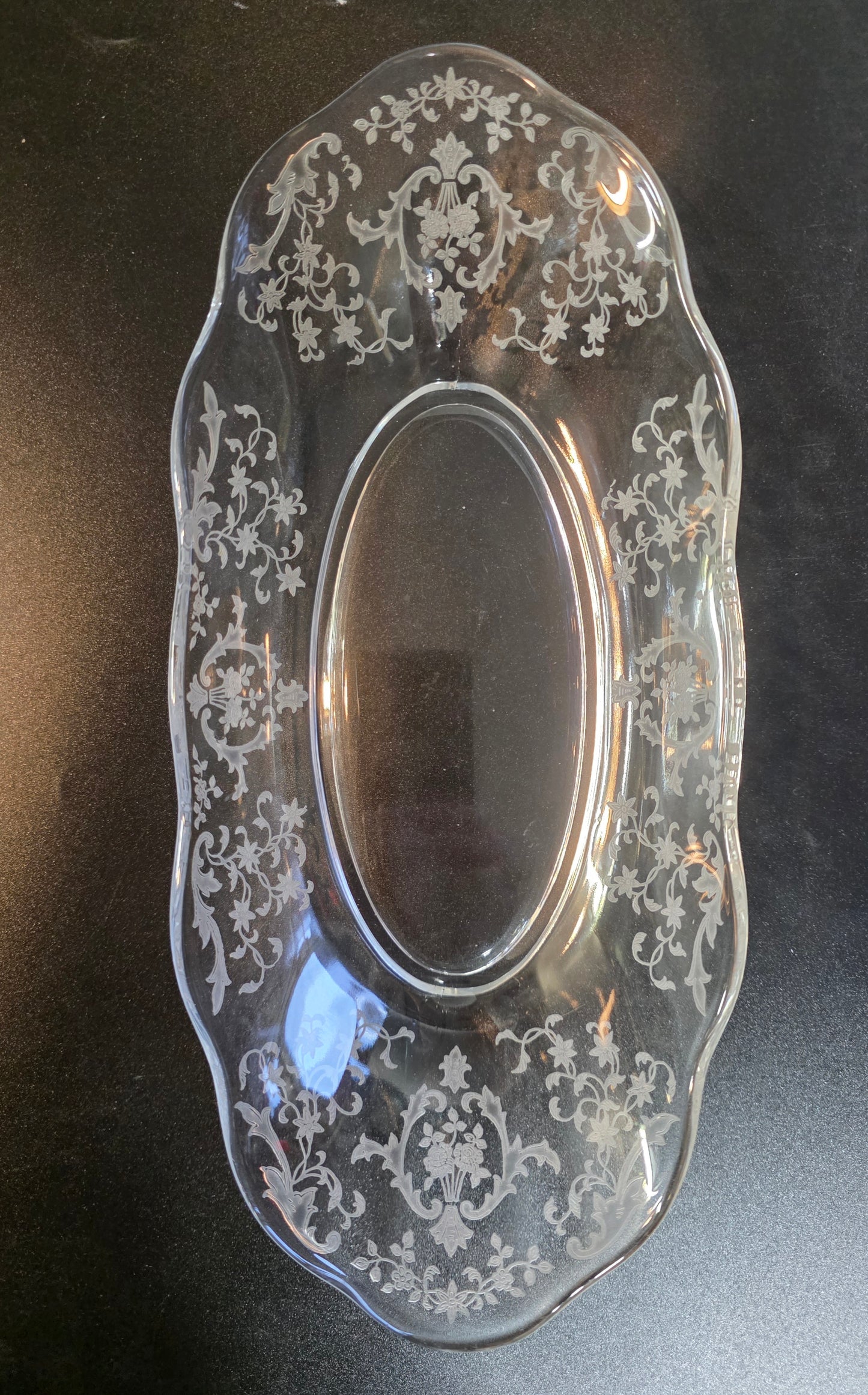 Fostoria Navarra relish dish, Made in USA