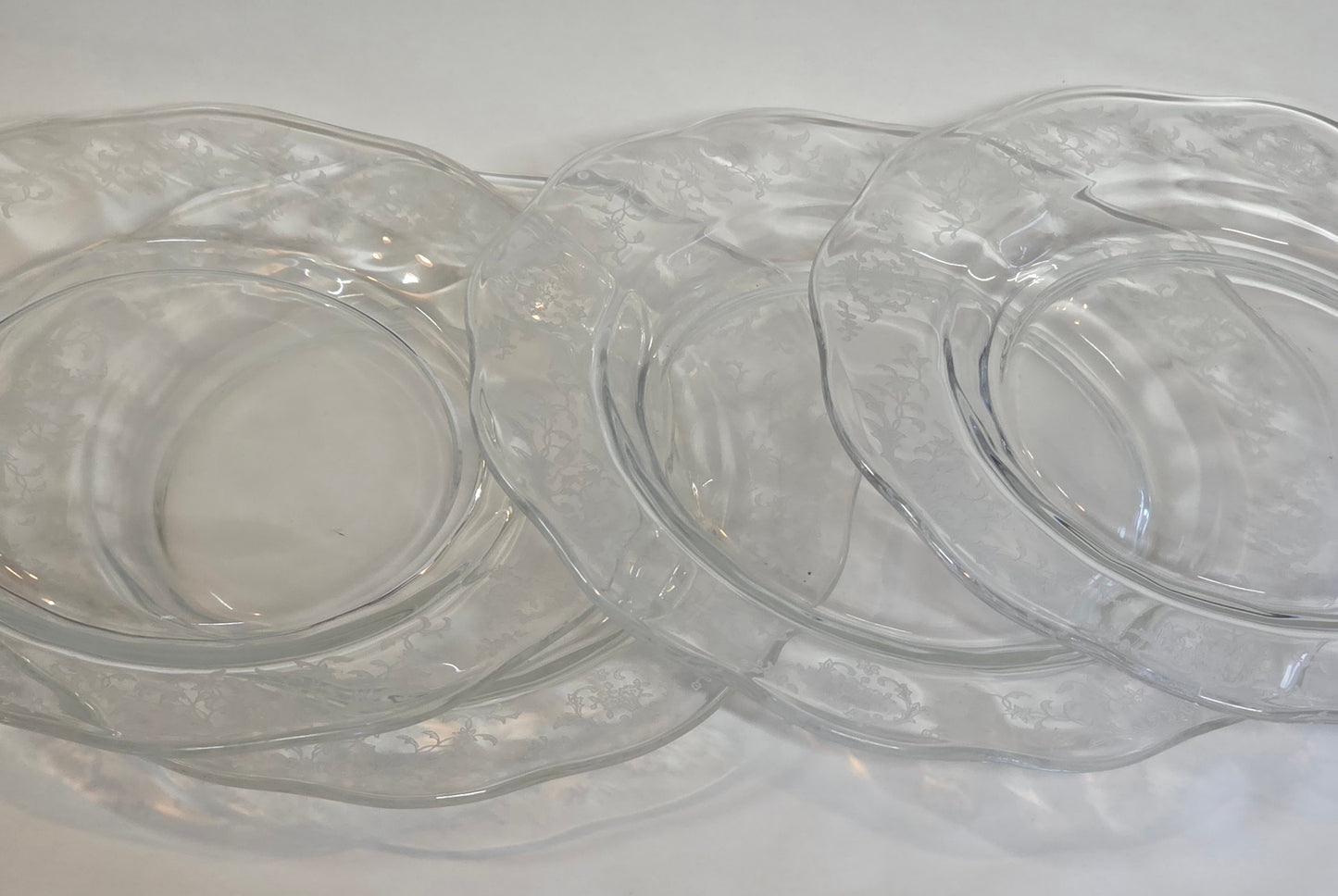 4 Fostoria Navarra lunch plates glass, Made in USA