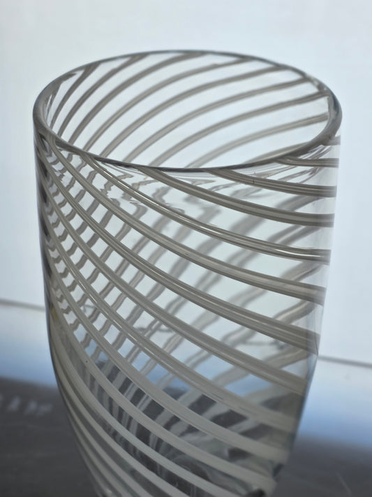 Art glass white swirl vase