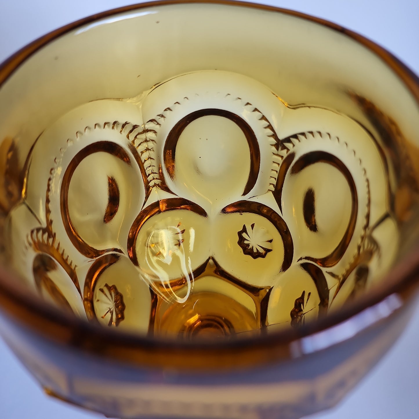L E Smith Glass Moon and stars Amber Goblet