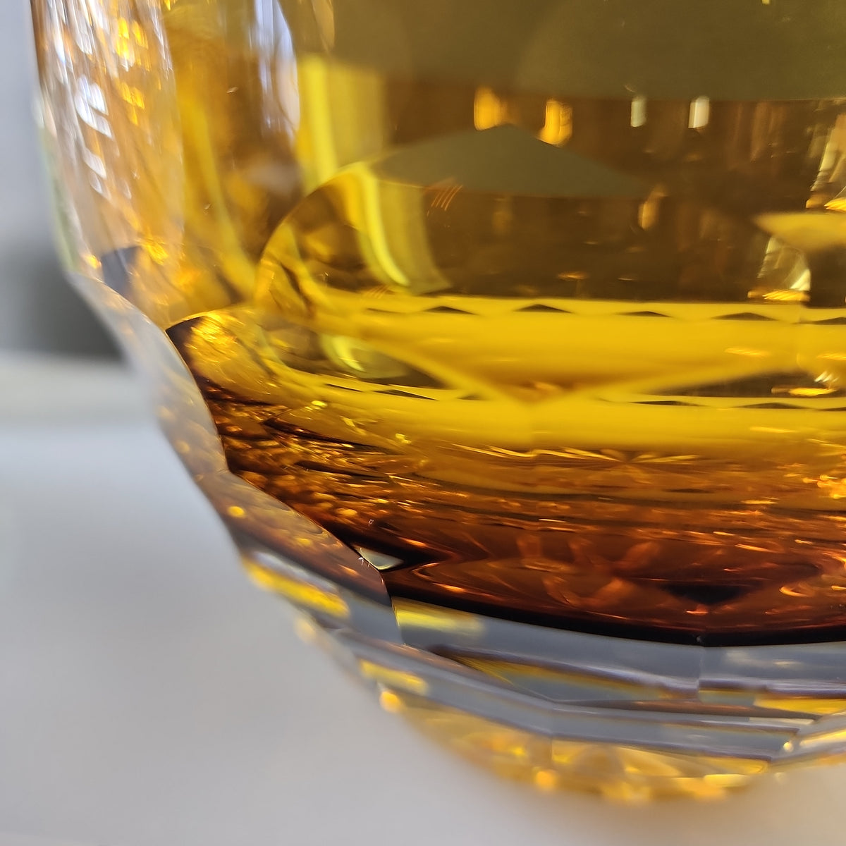 Hand cut and hand polished amber crystal bowl Honeycomb pattern