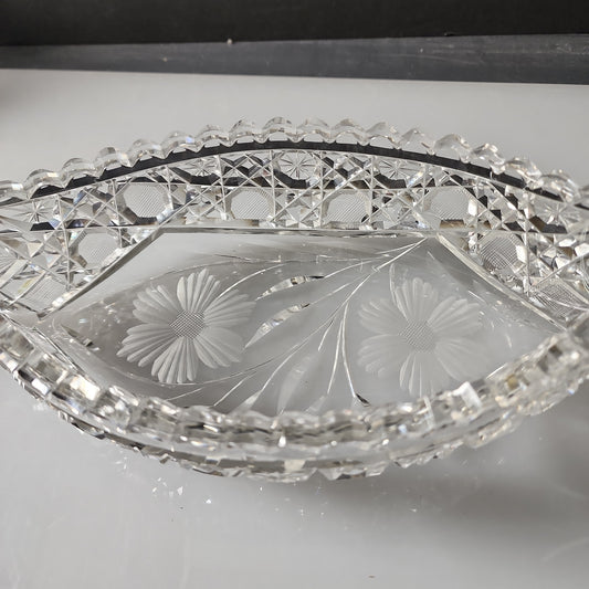 American Brilliant Period hand Cut Glass canoe dish abp antique