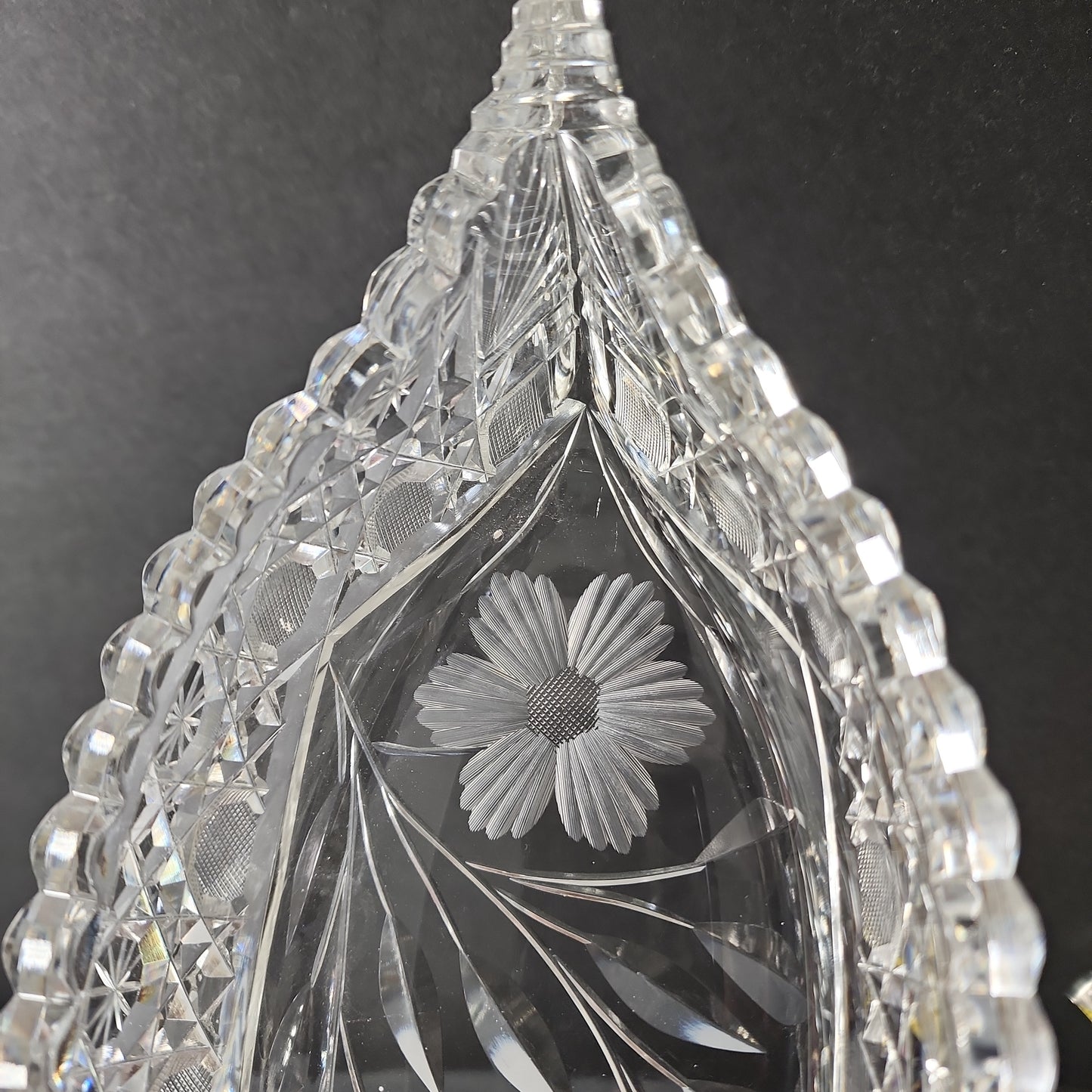 American Brilliant Period hand Cut Glass canoe dish abp antique