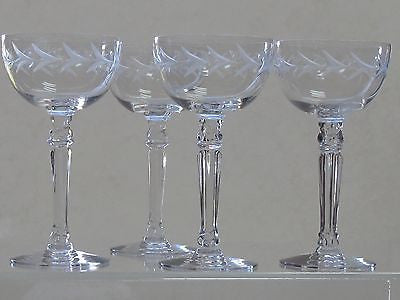 4 Fostoria Tall champagne glass Holly pattern Hand cut Crystal Made in USA - O'Rourke crystal awards & gifts abp cut glass