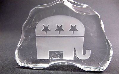 GLASS 24% LEAD CRYSTAL PAPERWEIGHT republican made in USA - O'Rourke crystal awards & gifts abp cut glass