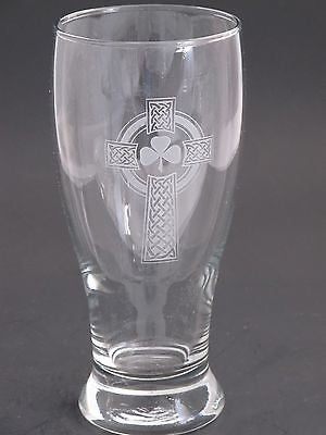 Beer glass, Celtic shamrock cross gift Can be customized 16oz - O'Rourke crystal awards & gifts abp cut glass