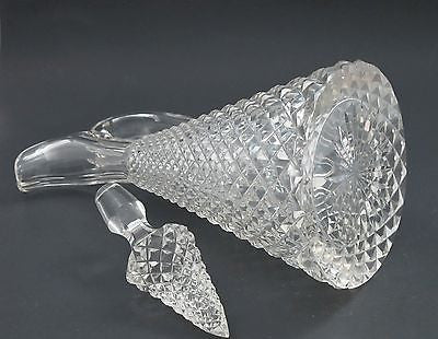 Hand Cut glass handled decanter crosscut with stopper - O'Rourke crystal awards & gifts abp cut glass