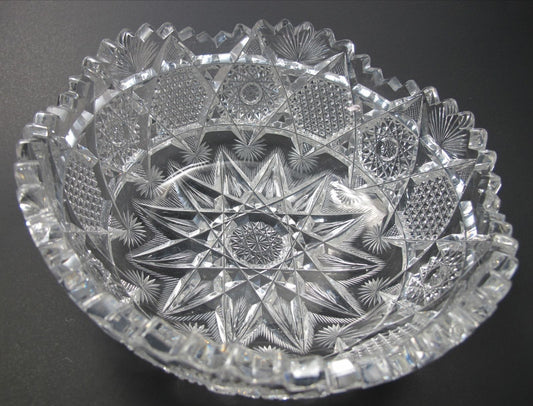 American Brilliant Period Cut Glass bowl ABP Antique feathered - O'Rourke crystal awards & gifts abp cut glass