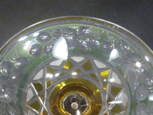 Cut Glass compote Antique green amber cut to clear
