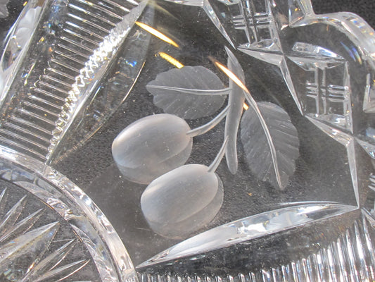 Cut glass dish FRUIT pear tomato grape crystal