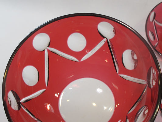 Red cased glass cut to clear finger bowl 4 piece