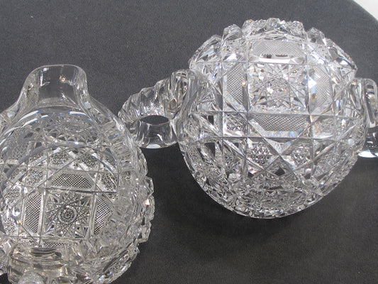 Sugar and creamer American Brilliant Period Cut Glass Antique tg