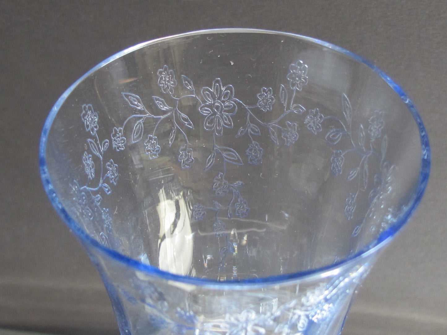 Lenox etched wine Blue glass Castle garden Crystal Made in USA Mt Pleasant PA