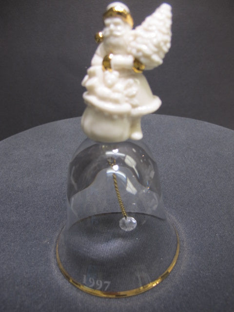 Lenox Crystal bell Santa 1997 Made in USA frosted Platinum band - O'Rourke crystal awards & gifts abp cut glass