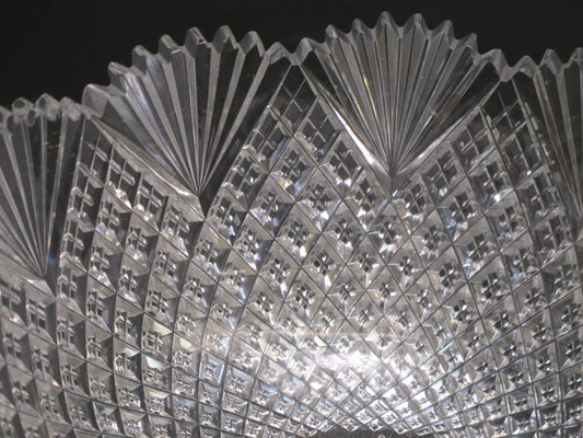 American Brilliant Period Hand Cut Glass bowl strawberry diamond fan abp