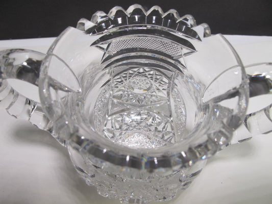 American Brilliant Period Cut Glass 2 handle sugar Antique abp hand cut