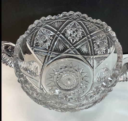 ABP cut glass ice tub Antique crystal 2 handles